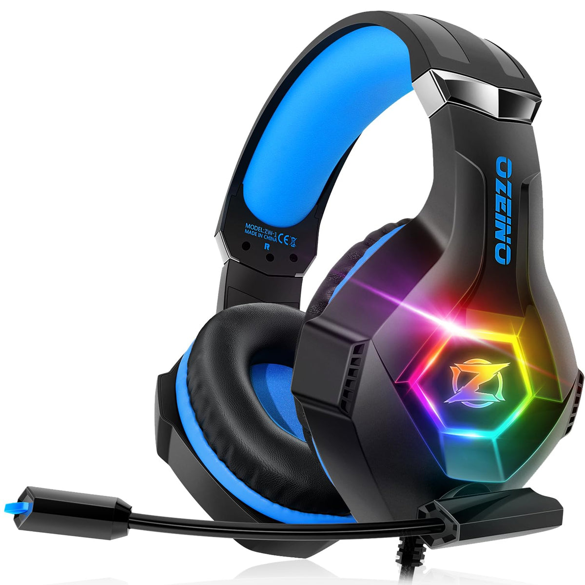 Ozeino Gaming Headset with Mic and RGB Lights, Blue