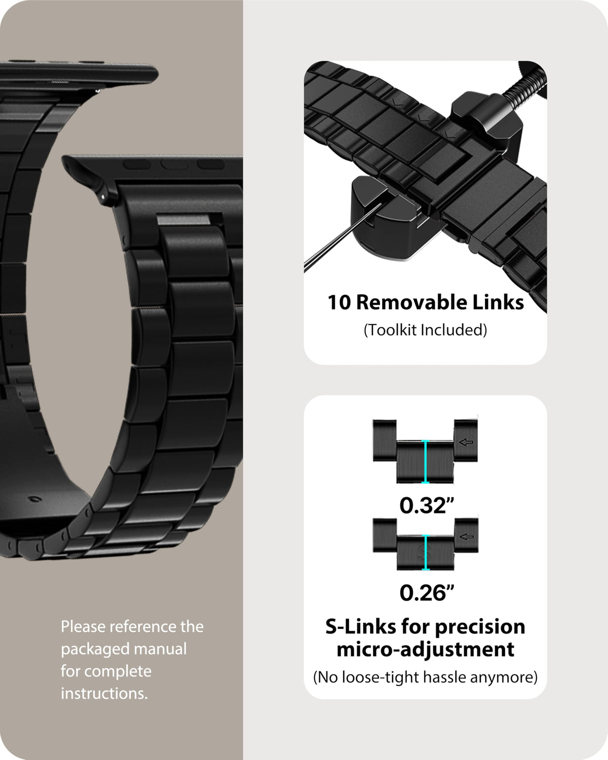 Fullmosa Stainless Steel Apple Watch Band, 42mm 44mm 45mm, Black