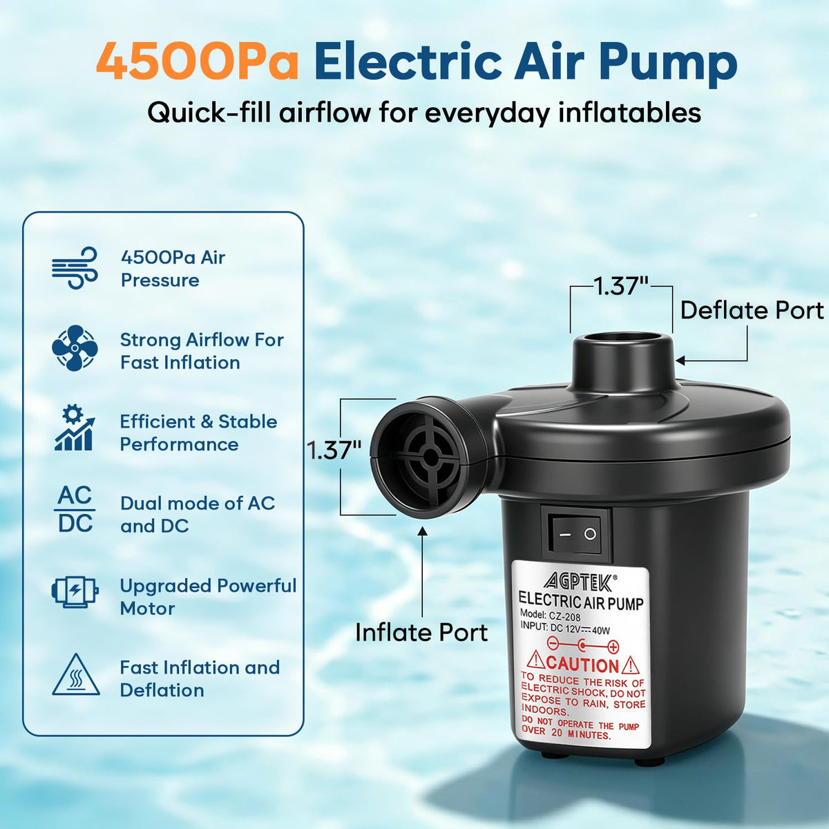 AGPtEK Portable Electric Air Pump with 3 Nozzles
