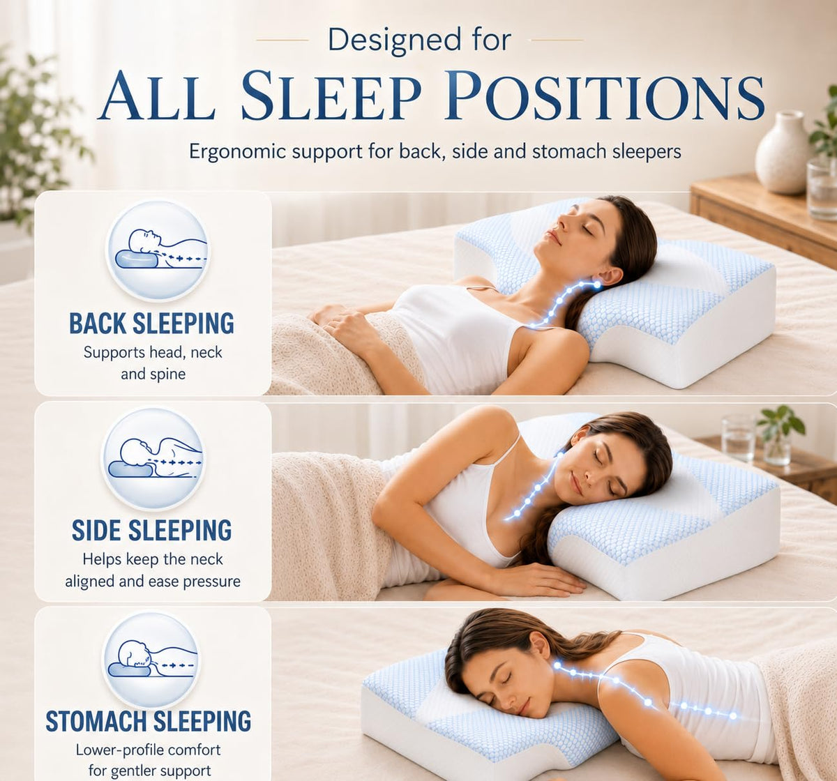 Mkicesky Memory Foam Cervical Pillow with Cooling Cover