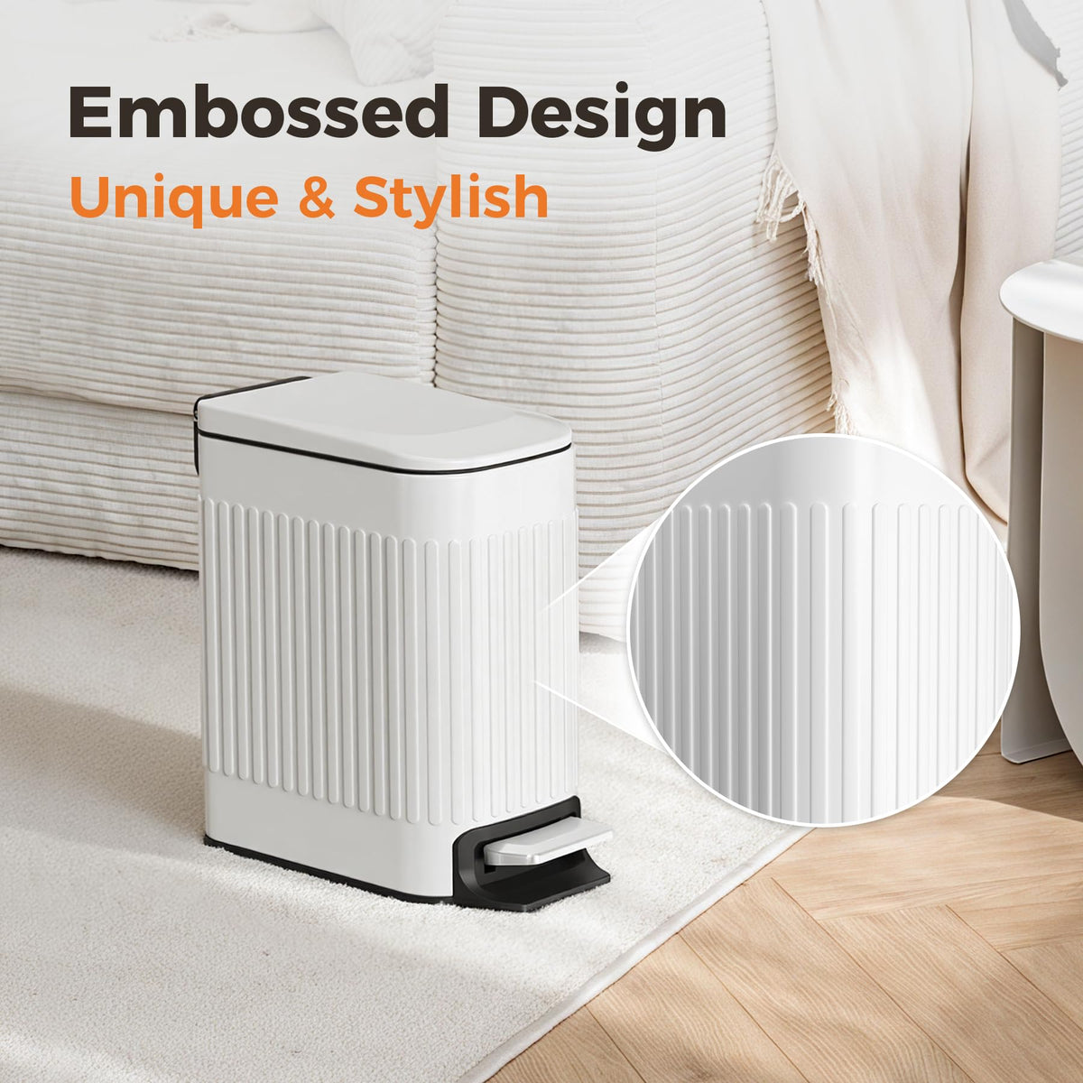 TrashAid Slim Bathroom Trash Can with Soft Close Lid, 6 Liter, White