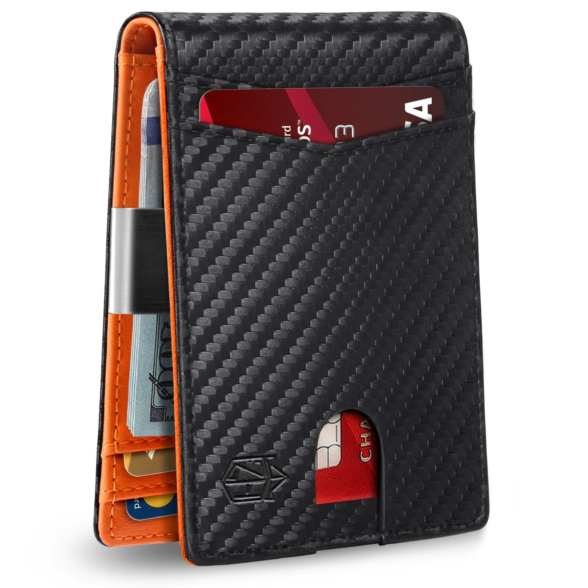 Zitahli Slim RFID-Blocking Bifold Wallet, 12 Slots, Black/Orange