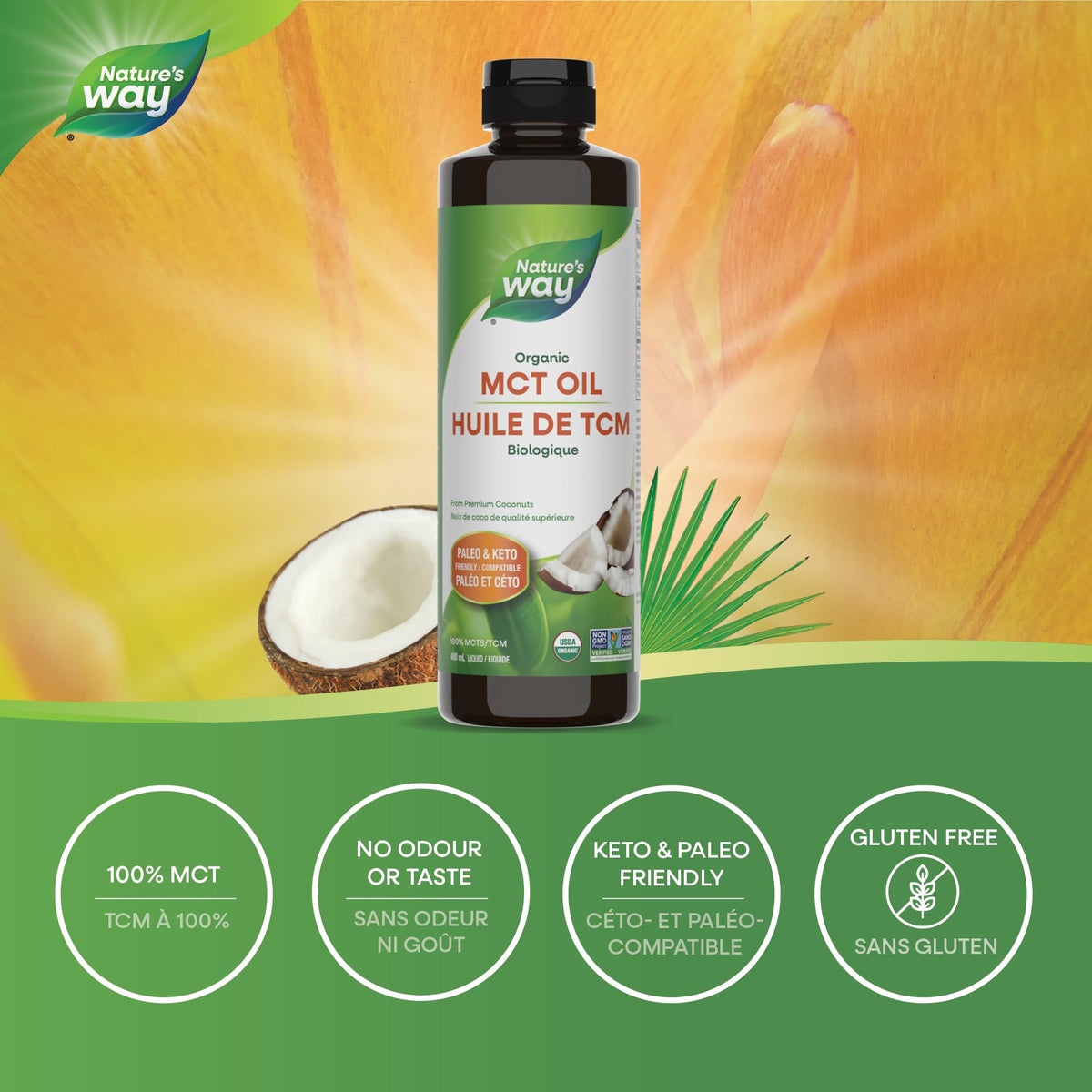 Nature's Way 100% Pure MCT Oil, Organic Coconut, 480 mL