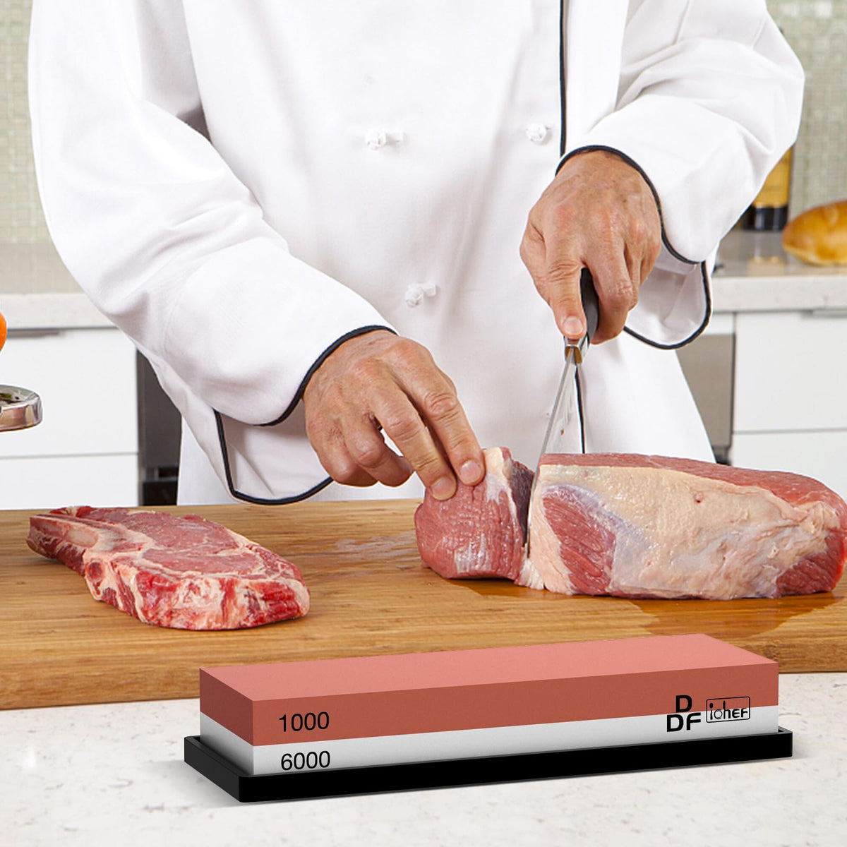 DDF iohEF Whetstone Knife Sharpening Stone, 1000/6000 Grit, Red
