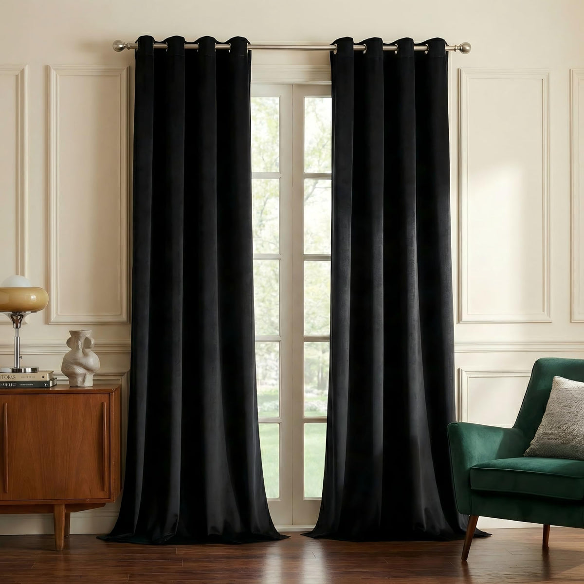 NICETOWN Black Velvet Curtains, 2 Panels, 52 x 84 Inch