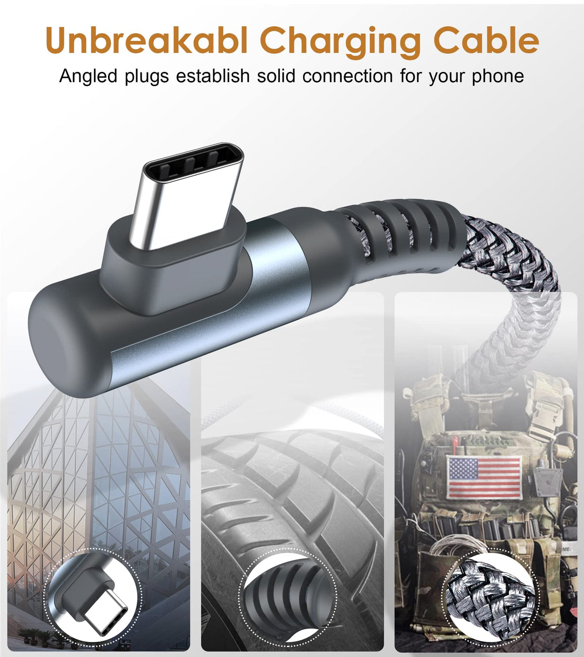 AviBrex Right Angle USB C Charging Cable, 6FT, 2 Pack