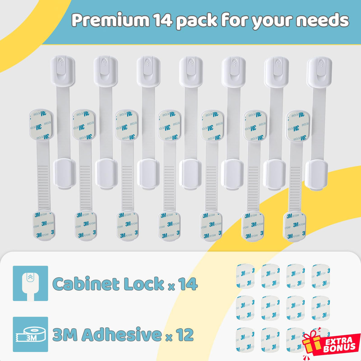4our Kiddies Adhesive Child Safety Cabinet Latches, 14 Pack