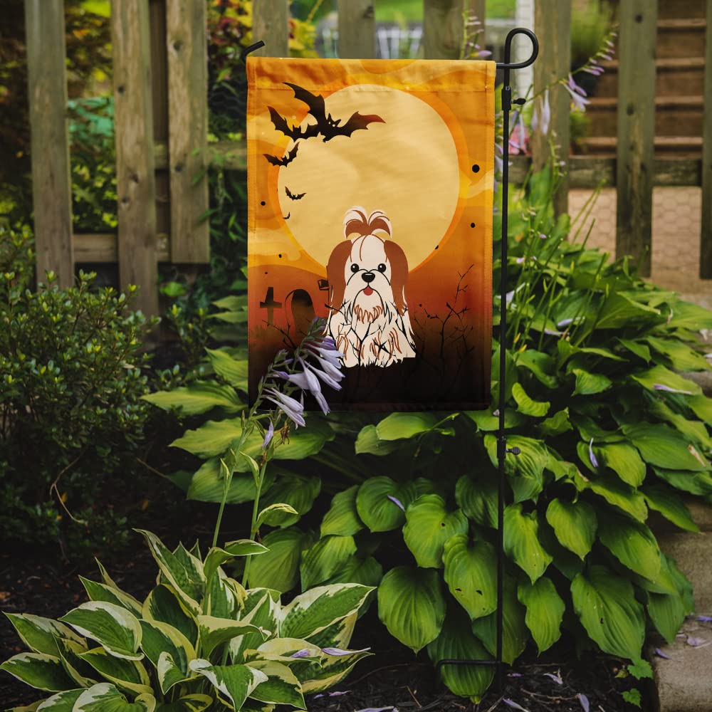 Caroline's Treasures BB4353GF Halloween Shih Tzu Red White Flag Garden Size