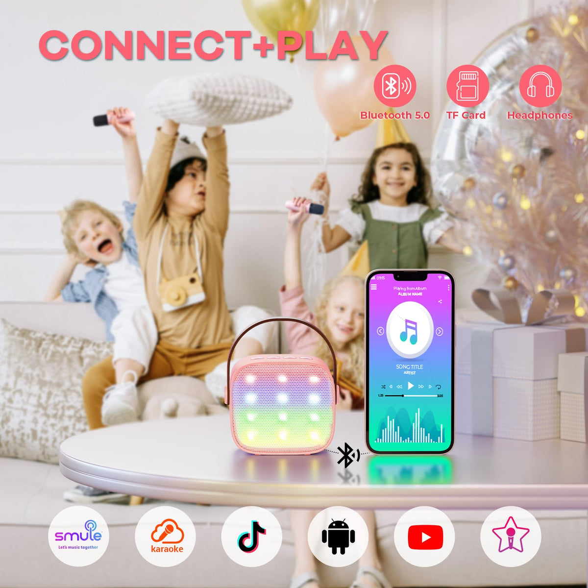 YLL Kids' Mini Karaoke Machine with 2 Wireless Microphones, Pink