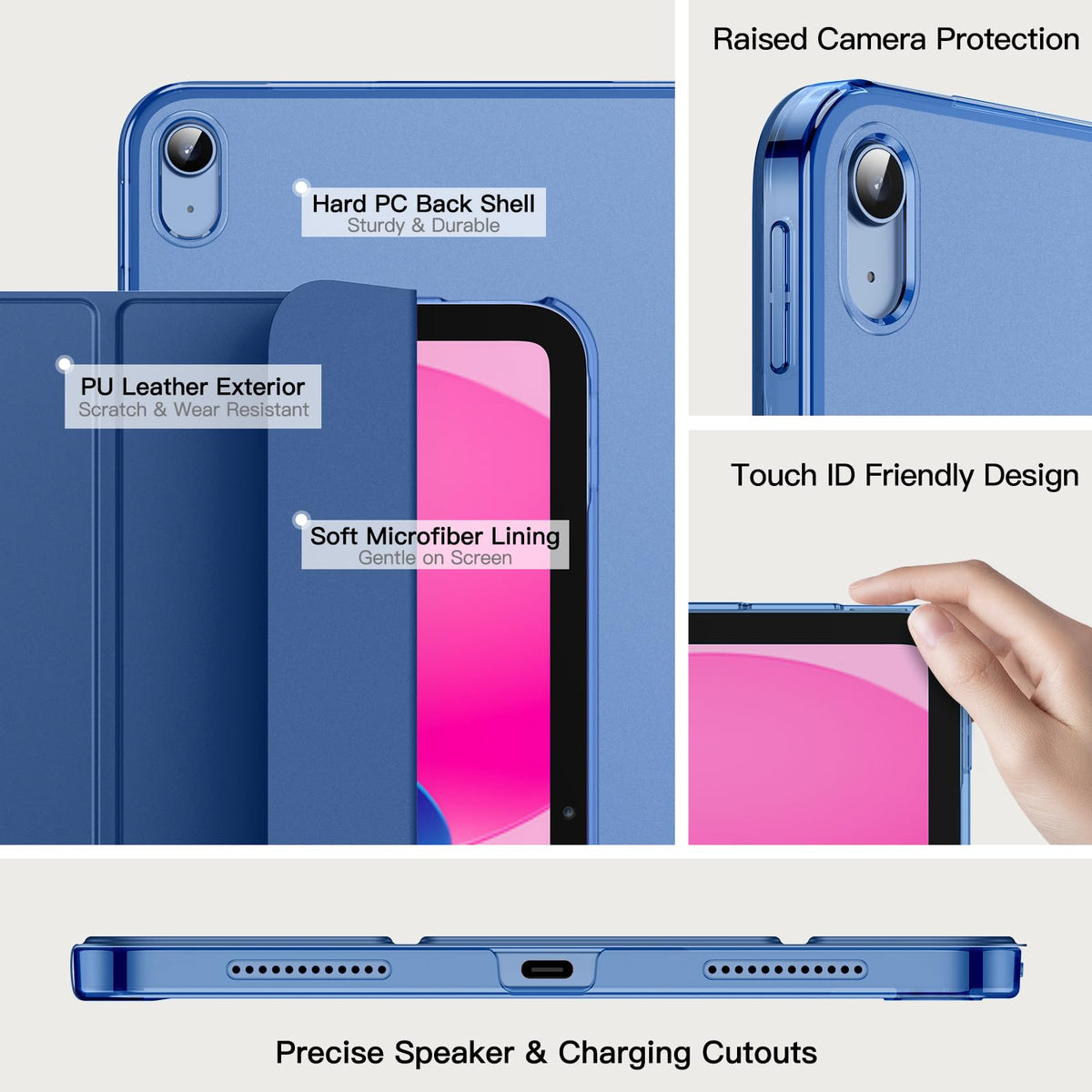 JETech Slim Smart Case for iPad 11 Inch (A16), Navy Blue