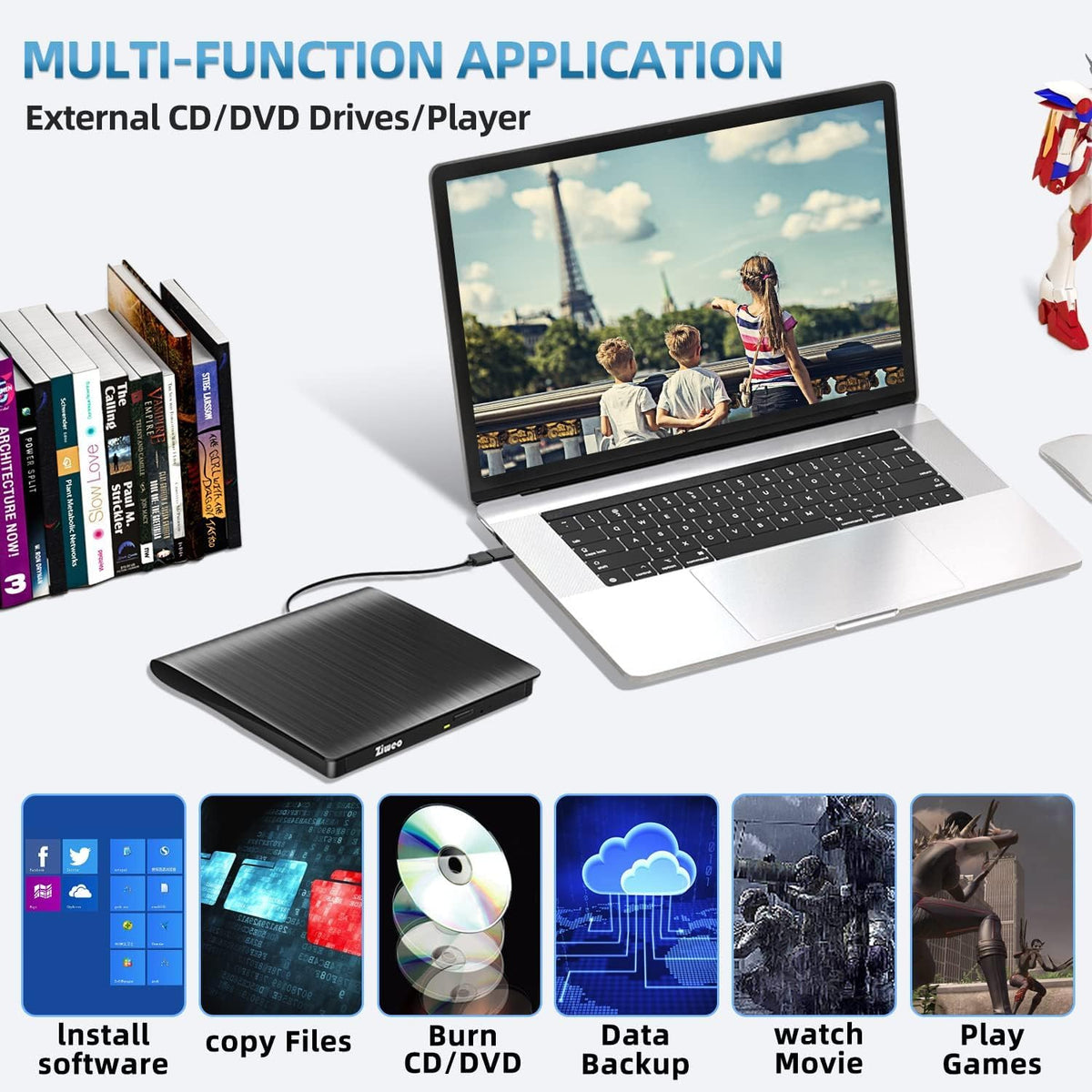 Portable USB 3.0 Type-C External CD/DVD Drive