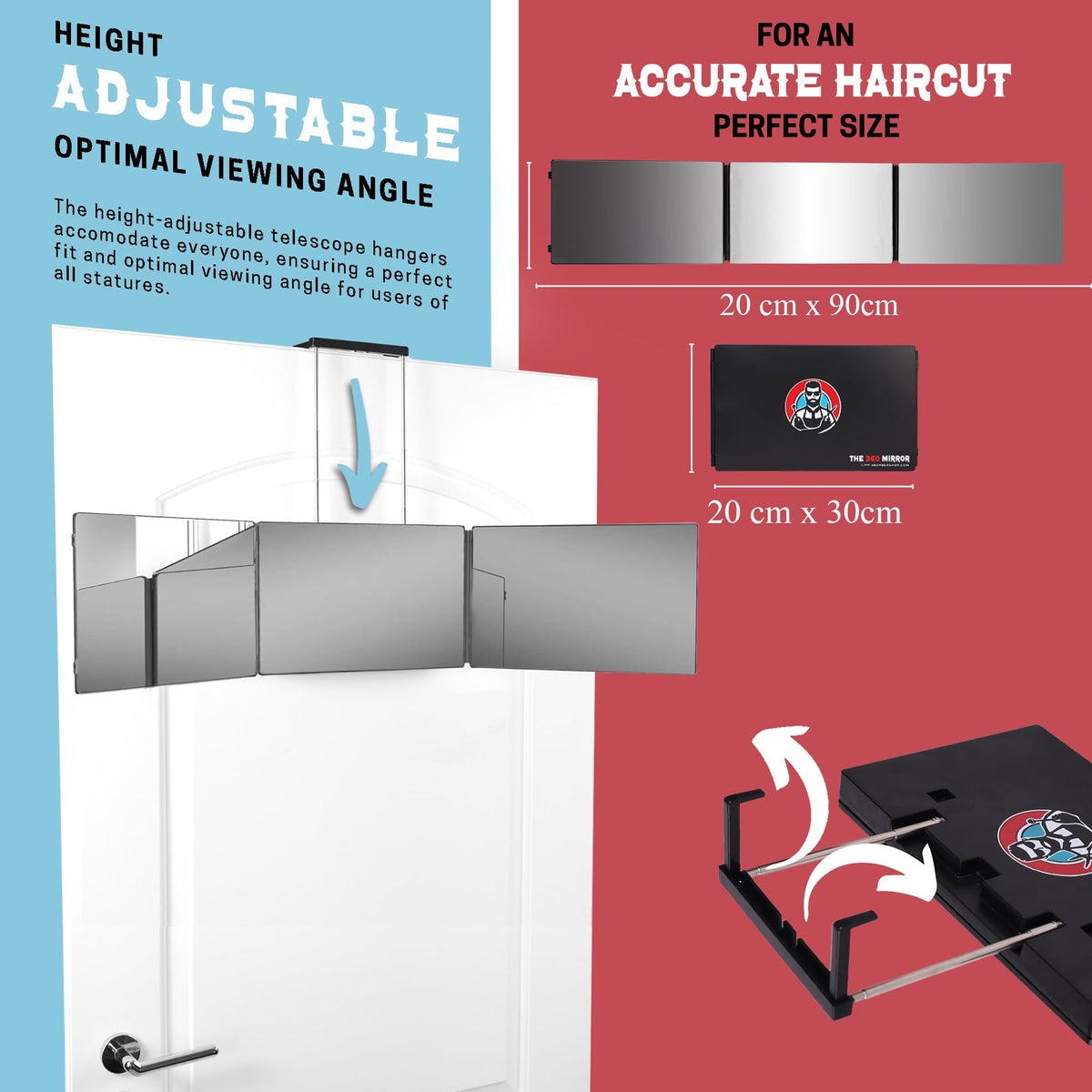 The 360 Mirror Trifold Barber Mirror, 3-Way Adjustable