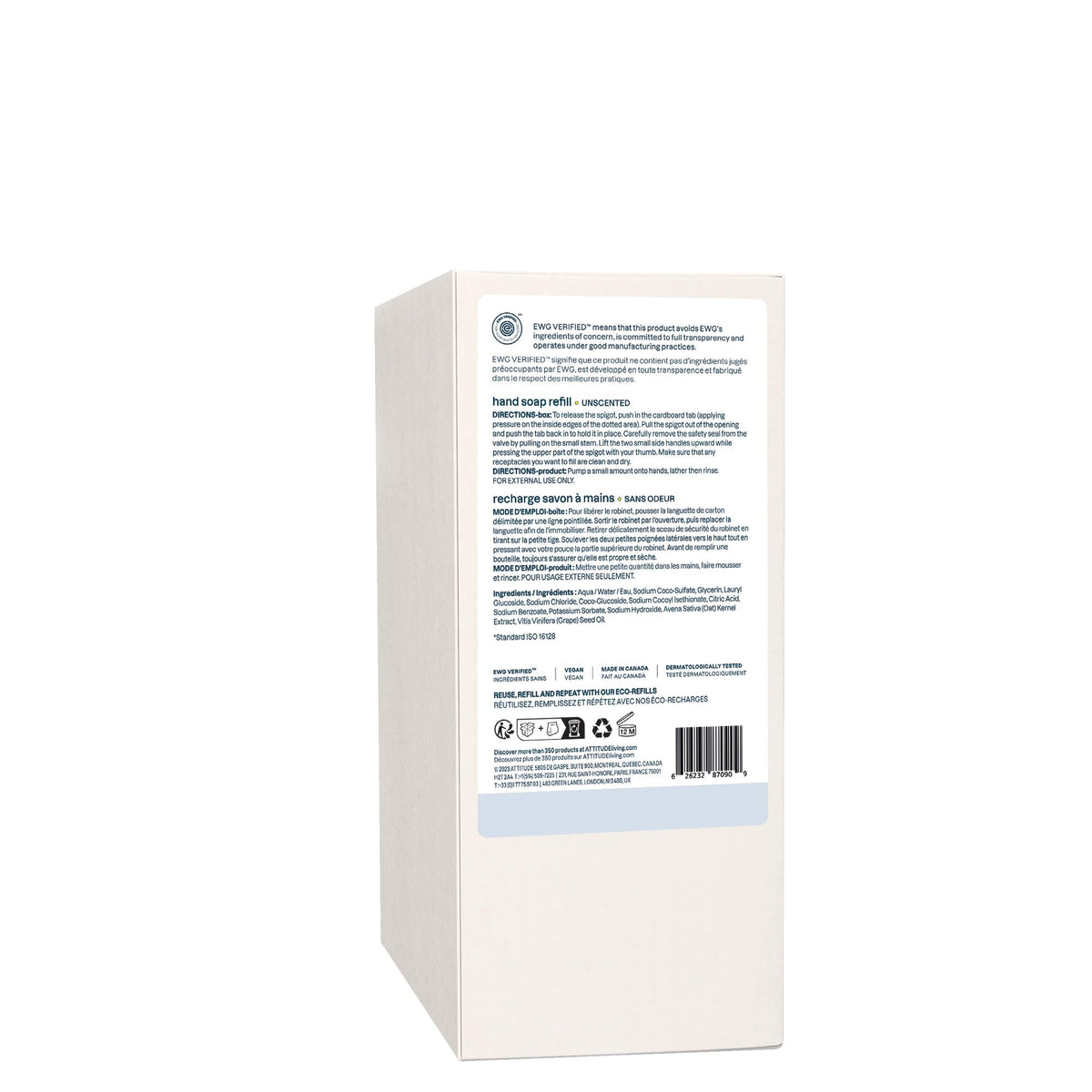 Attitude Gentle Hand Soap for Sensitive Skin, Unscented, 2 L Refill