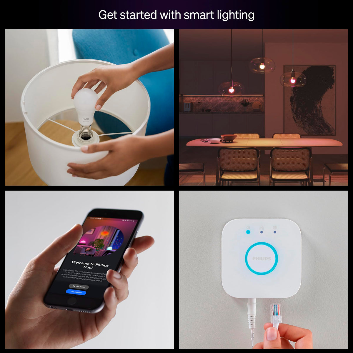 Philips Hue Essential Starter Kit, Bridge + 4 E26 Smart Bulbs