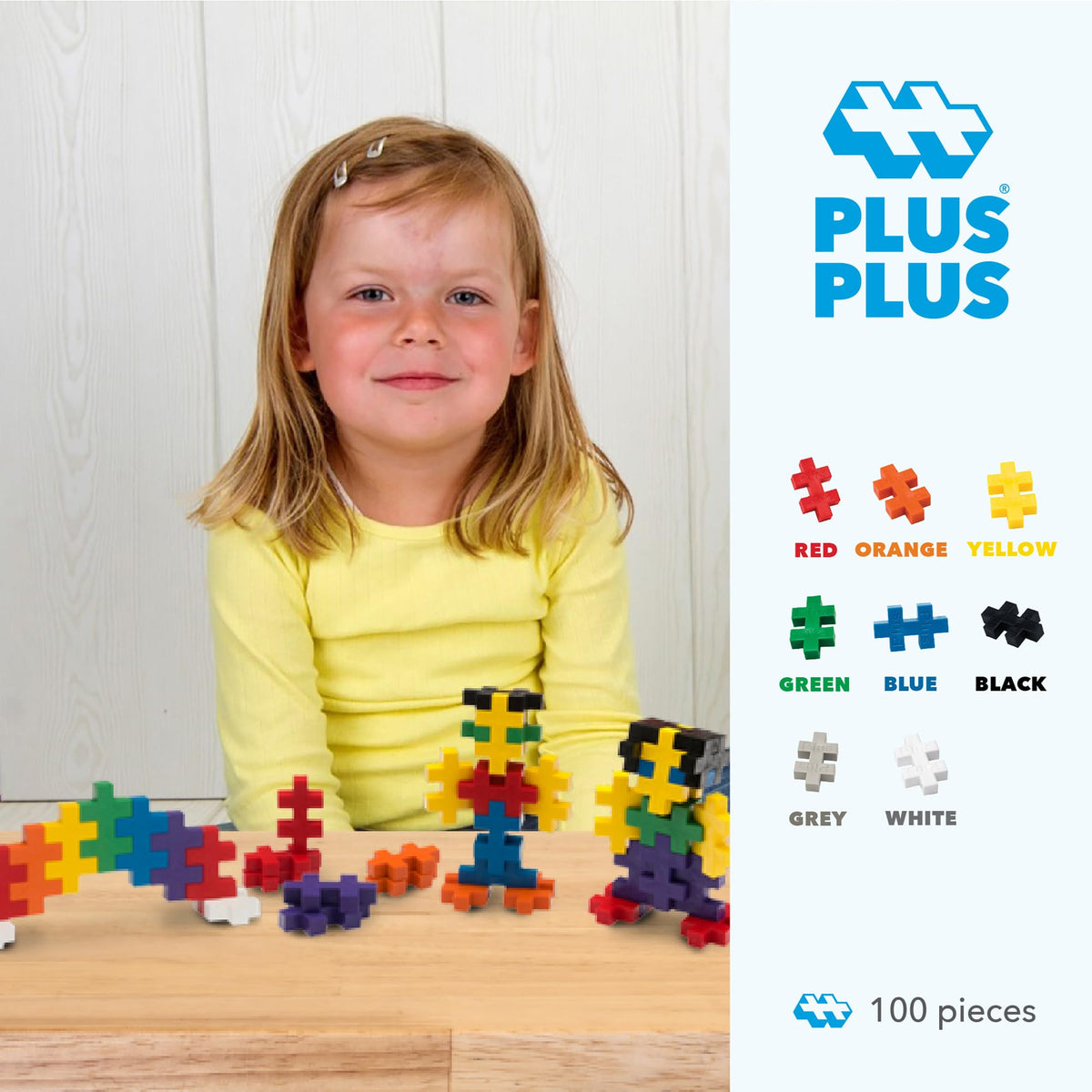 PLUS PLUS Big Basic Colors Mix Building Blocks, 30 x 50 mm, 100 Pcs