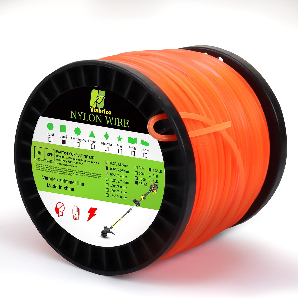 VIABRICO 0.080" Square Nylon Trimmer Line, 425 ft Spool