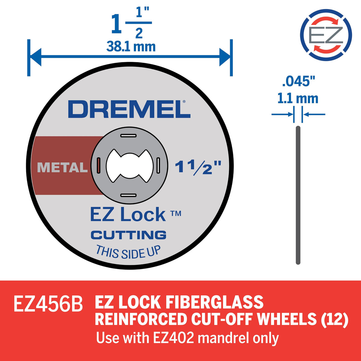 Dremel EZ456B 1 1/2-Inch EZ Lock Cut-Off Wheels, 12 Pieces
