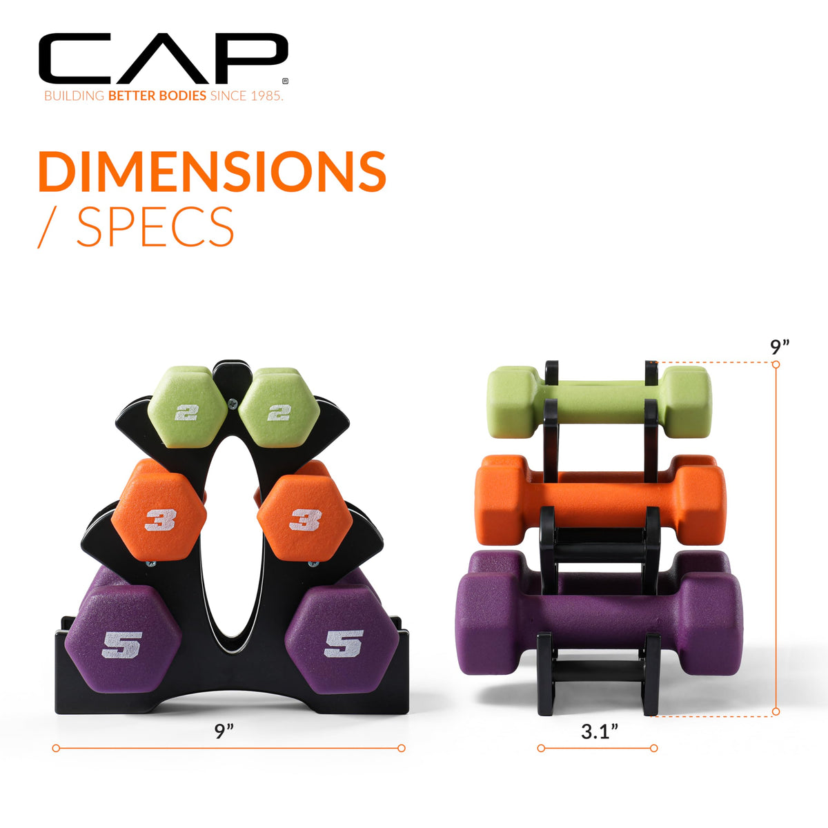 CAP Barbell 20 lb Neoprene Dumbbell Set with Rack, 2, 3, 5 lb Pairs