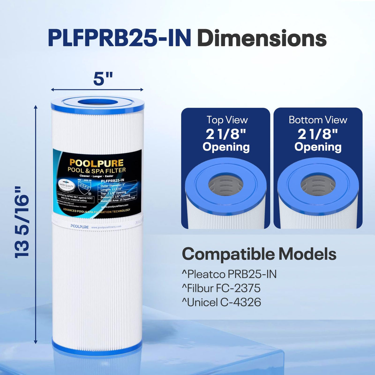 POOLPURE PLFPRB25-IN Replacement Hot Tub Filter (2 Pack)