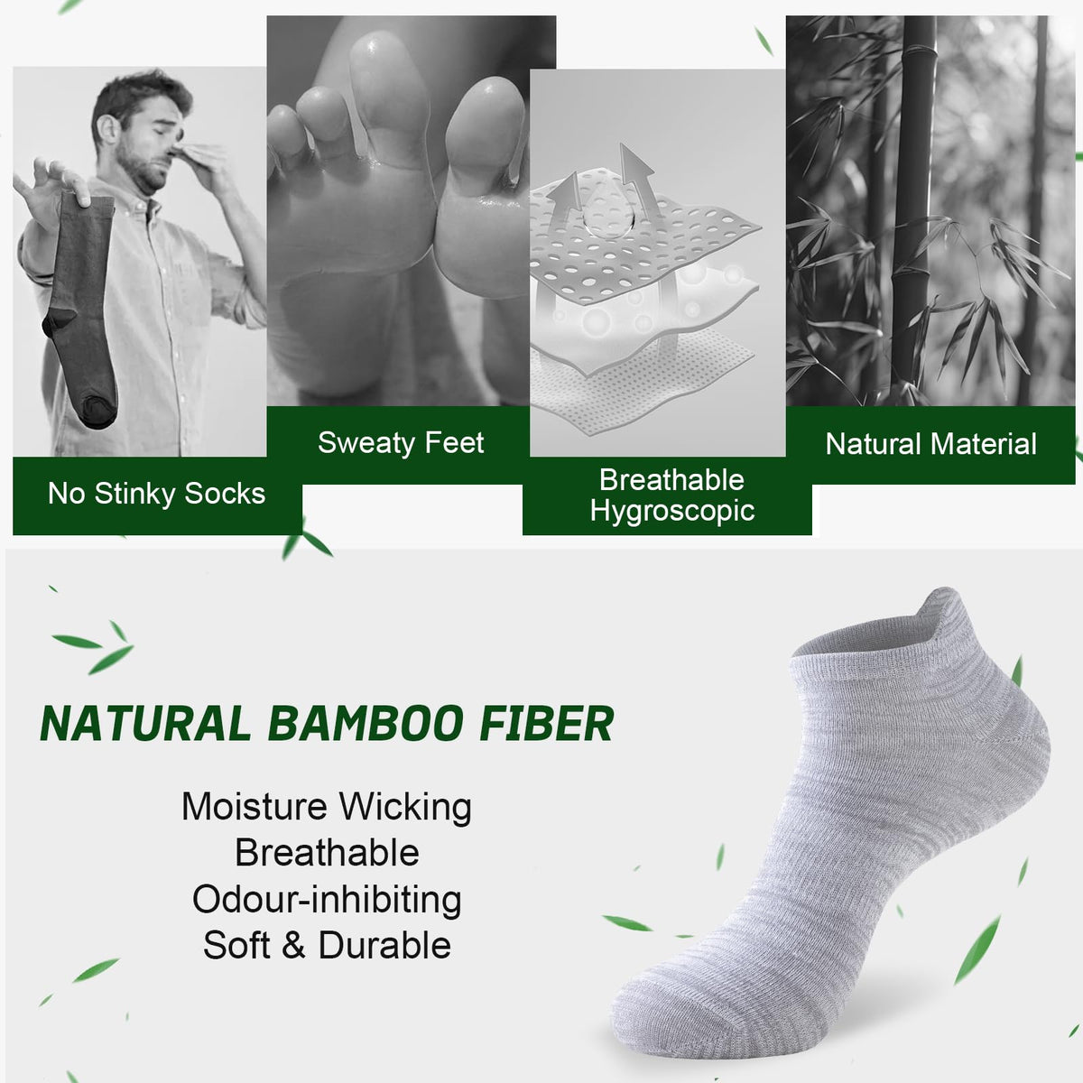 Niorasen Bamboo Low Cut Ankle Socks, Multicolour, Size 9-11 (6 Pairs)