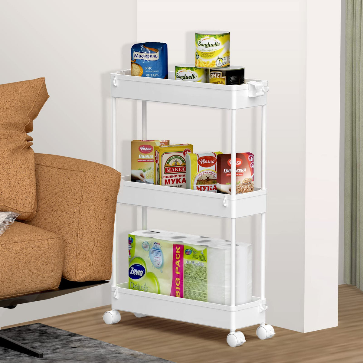 Spacelead 3-Tier Slim Rolling Storage Cart, White