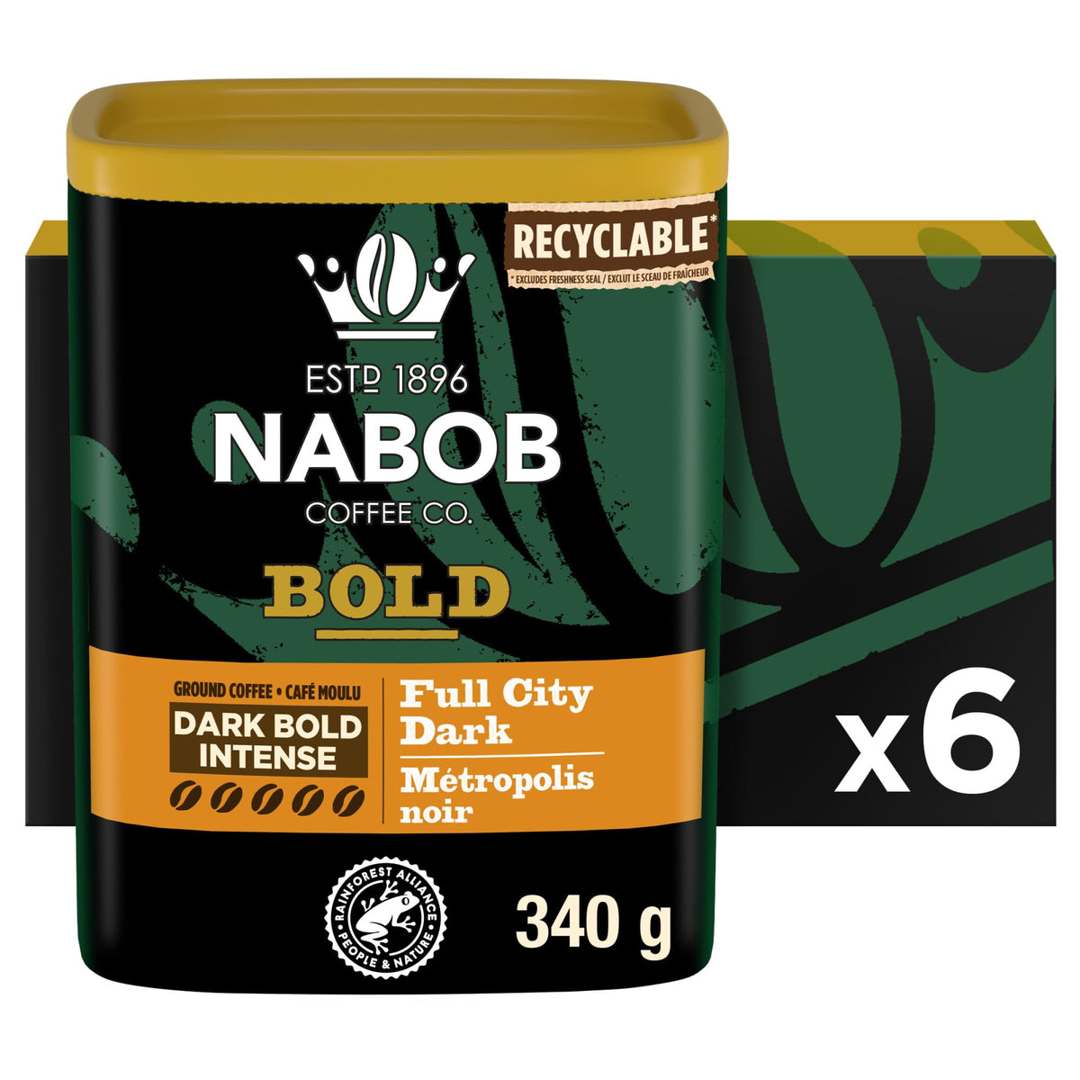 Nabob Dark Bold Roast Ground Coffee, 340 g Canister, 6 Pack