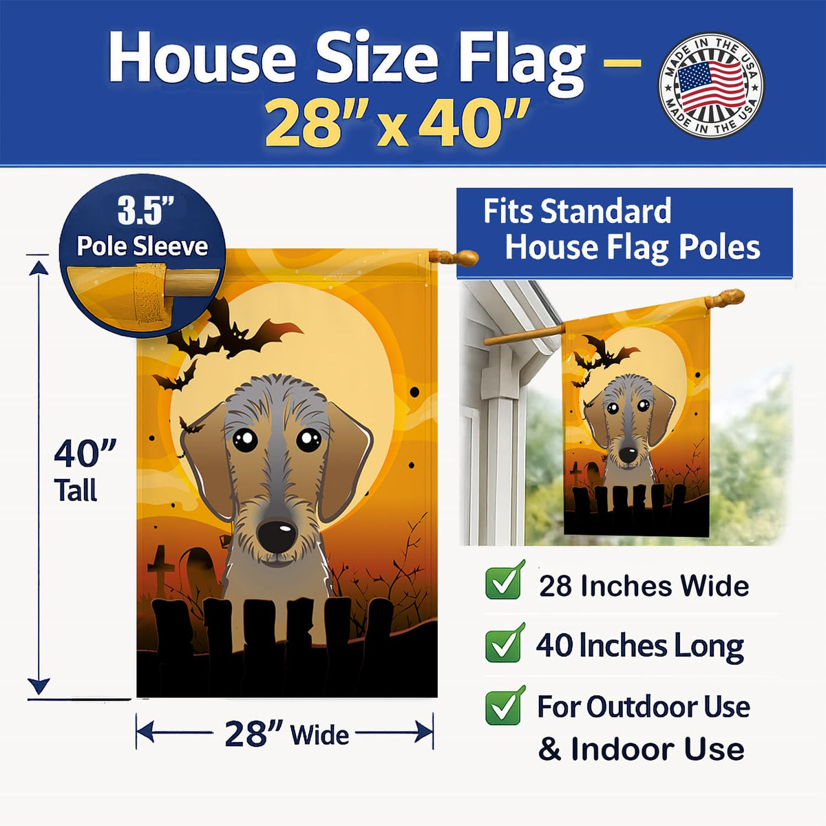 Caroline's Treasures Halloween Wirehaired Dachshund House Flag, Large