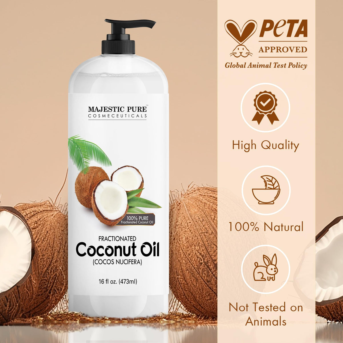 Majestic Pure Fractionated Coconut Oil Carrier Oil, 16 Fl Oz