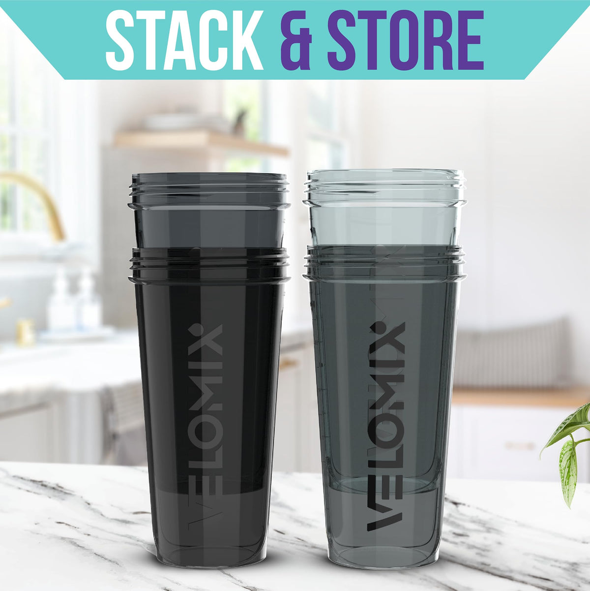 Velomix 4-Pack Protein Shaker Bottle with Wire Whisk, 28 oz