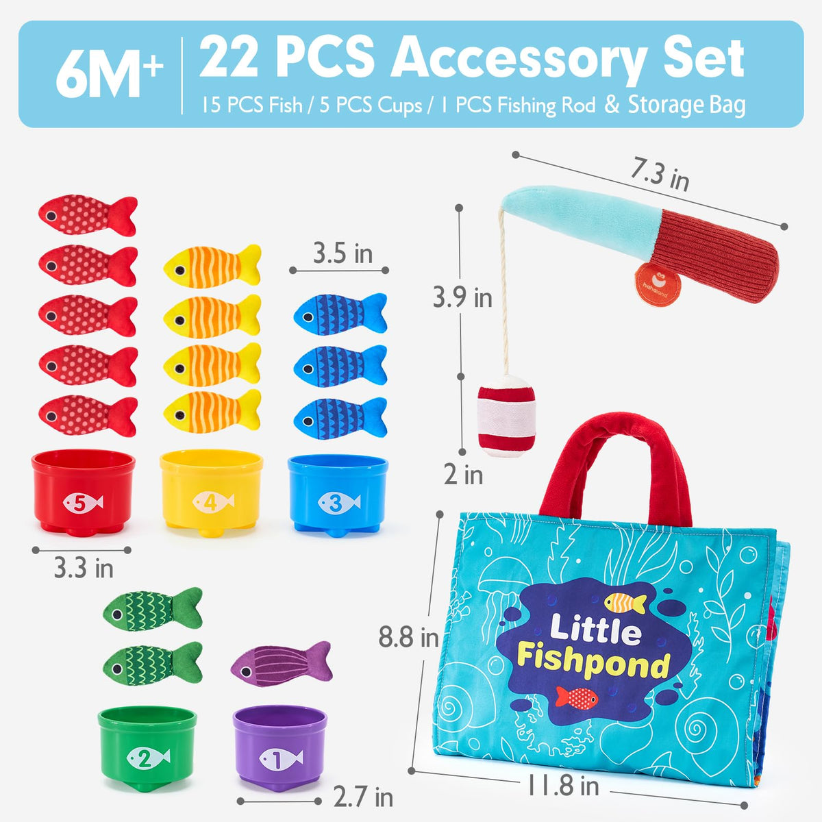 hahaland Montessori Fishing Game with Stacking Cups, 22 Pieces