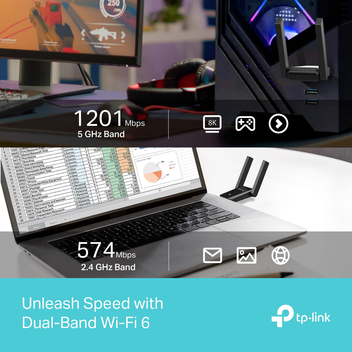TP-Link AX1800 WiFi 6 USB Adapter, Archer TX30U Plus
