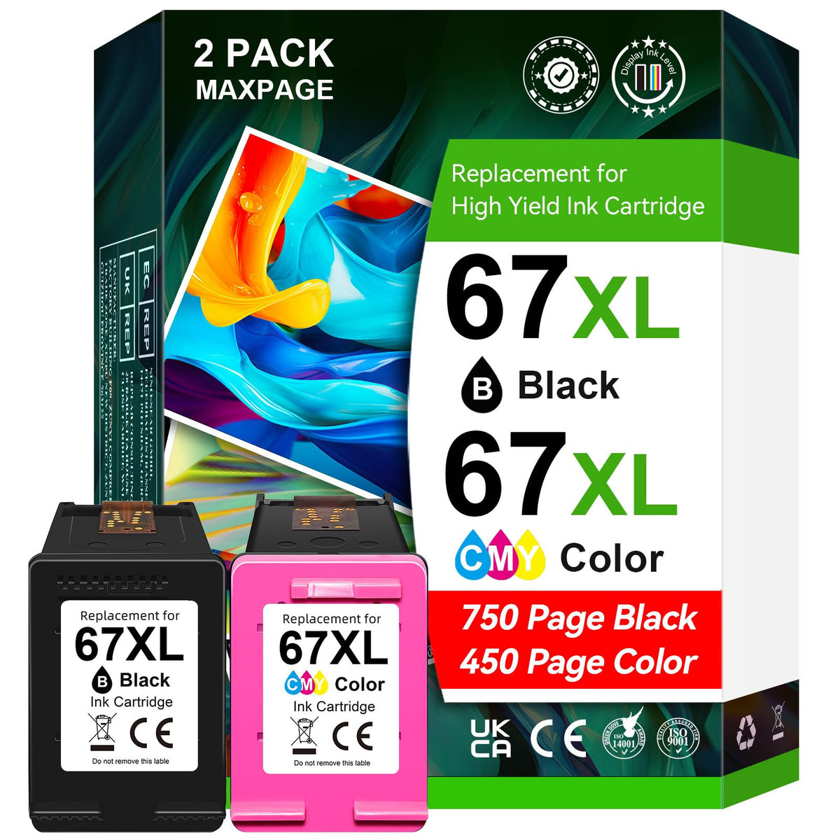 67XL Compatible Ink Cartridges for HP 67, Black/Colour Combo Pack