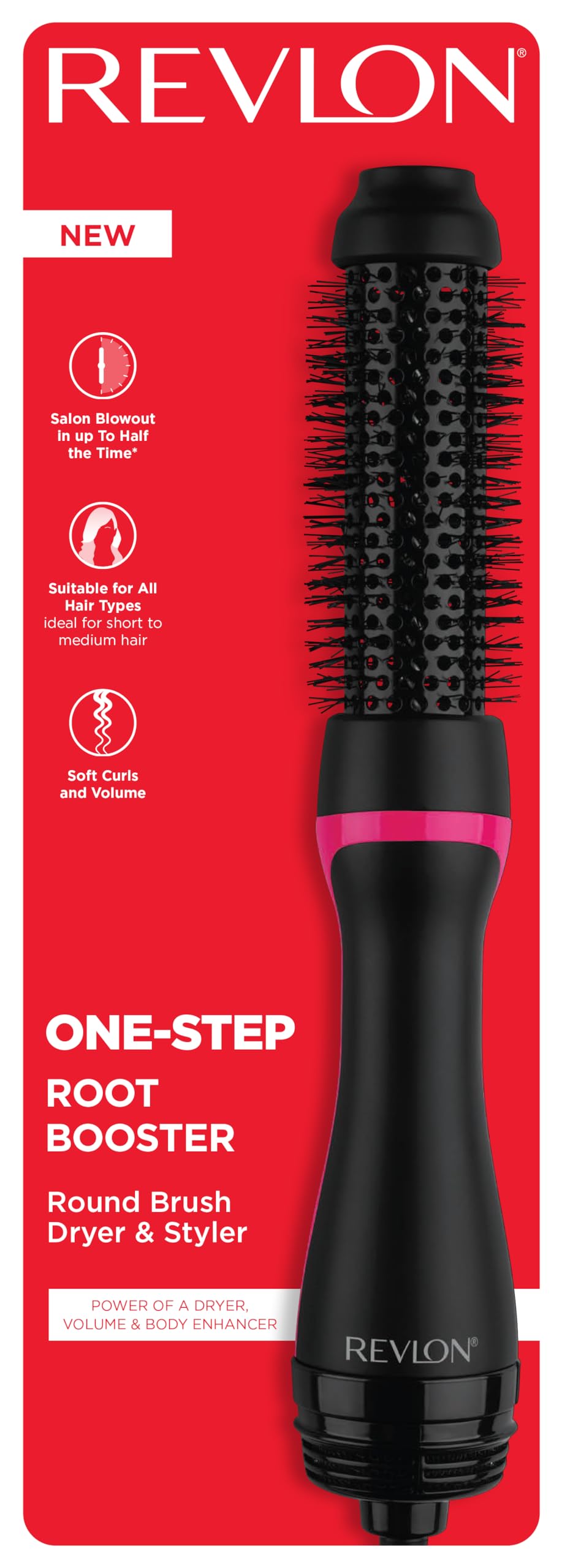 Revlon RVDR5292F One-Step Root Booster, 1.5 inch Round Brush, Black