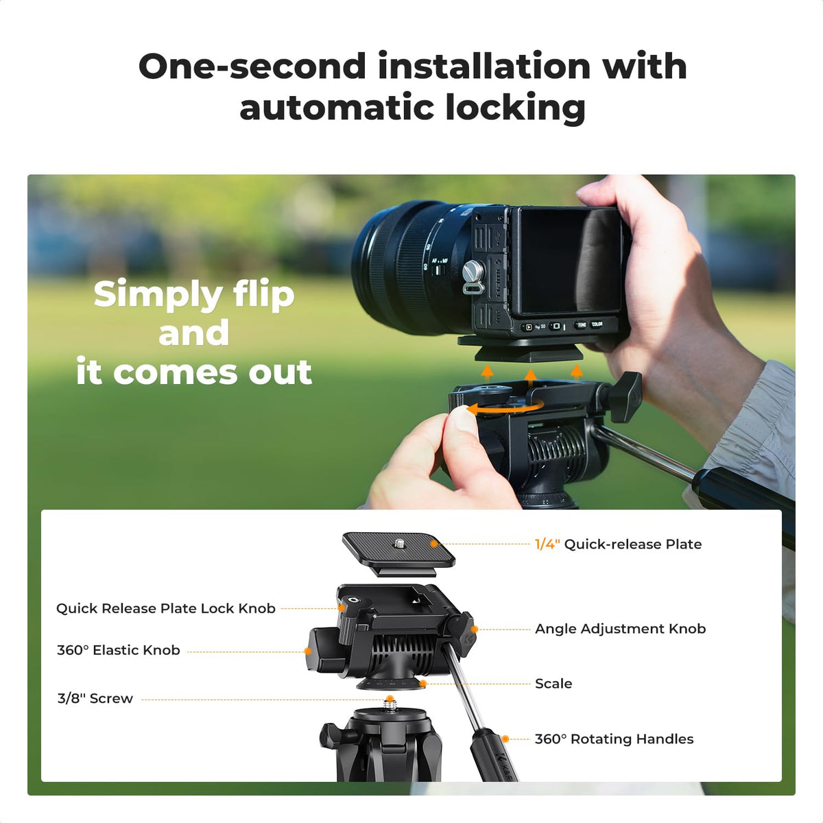 K&F CONCEPT 75" Lightweight Tripod with Remote & Phone Holder