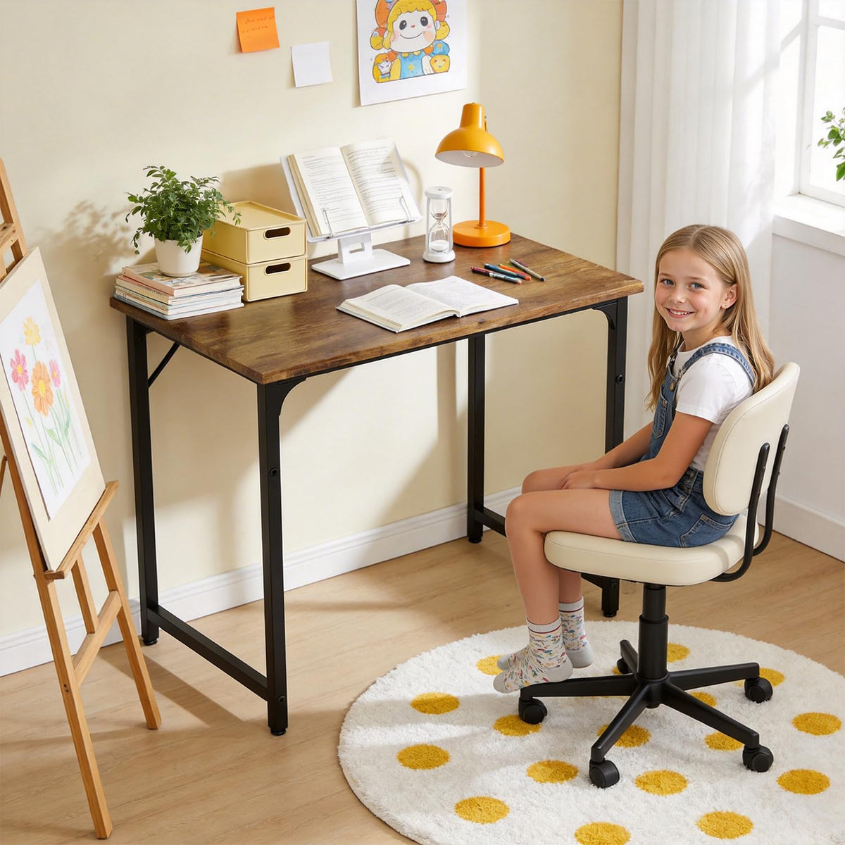 BestOffice Computer Desk with Metal Frame, Brown