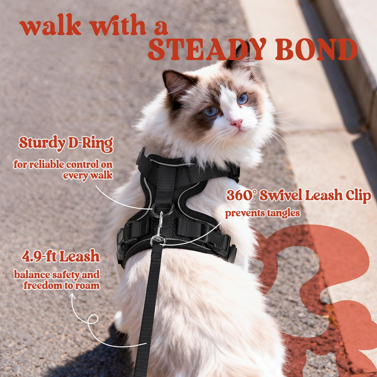 rabbitgoo Escape-Proof Cat Harness and Leash Set, Black, XS
