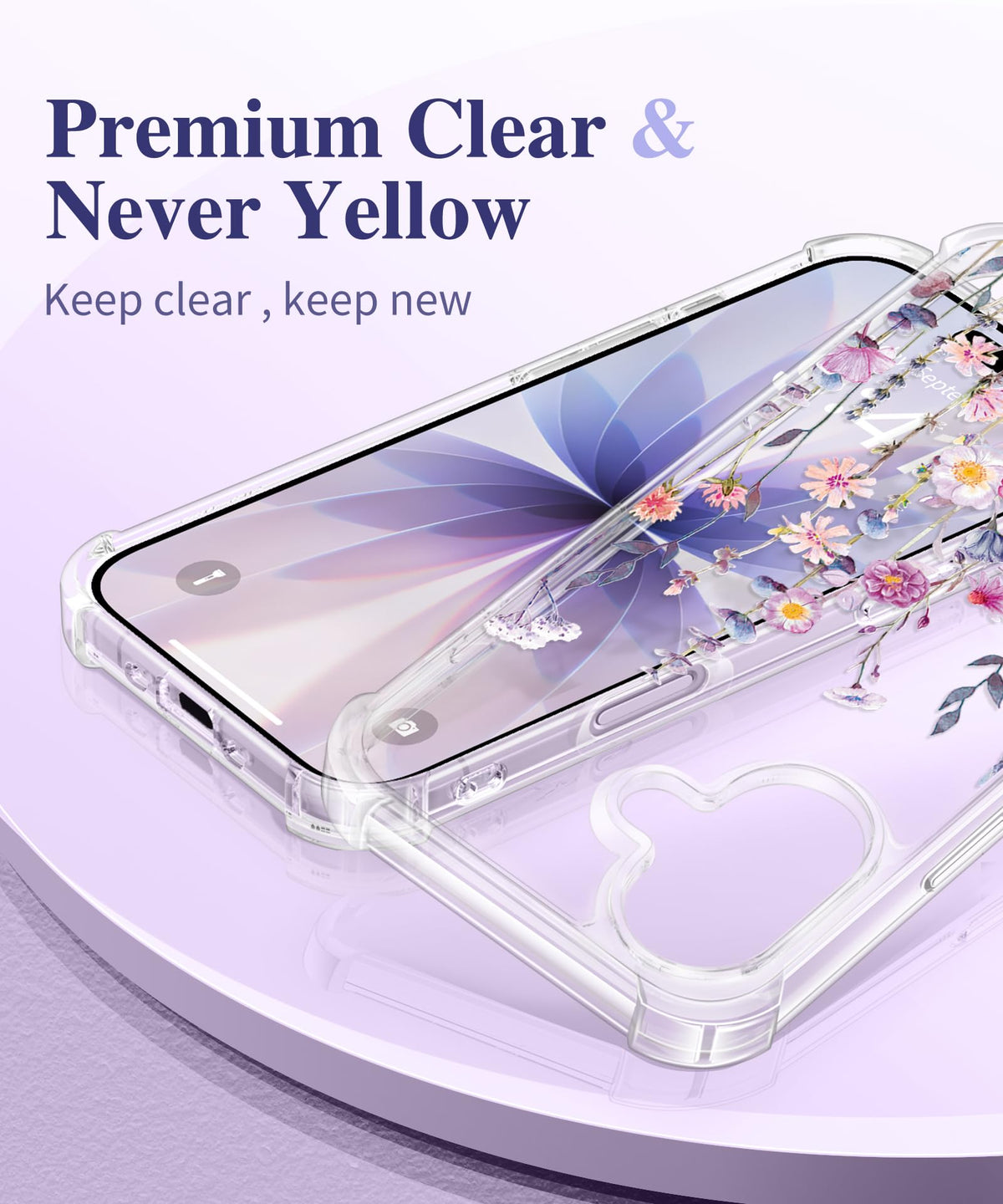 GVIEWIN Clear Floral Case for iPhone 17, 6.3 in, with Screen Protector