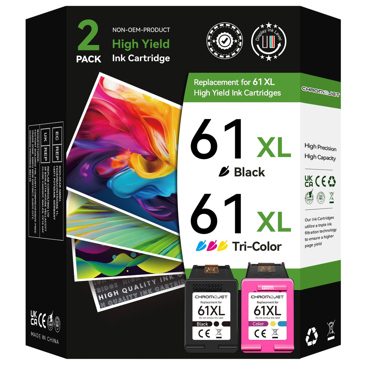 61XL Black Ink Cartridge, Compatible with HP 61