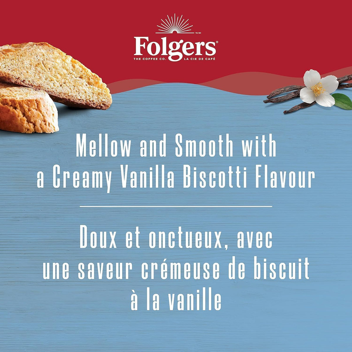 Folgers Vanilla Biscotti Light Roast Coffee Pods, 30 Count