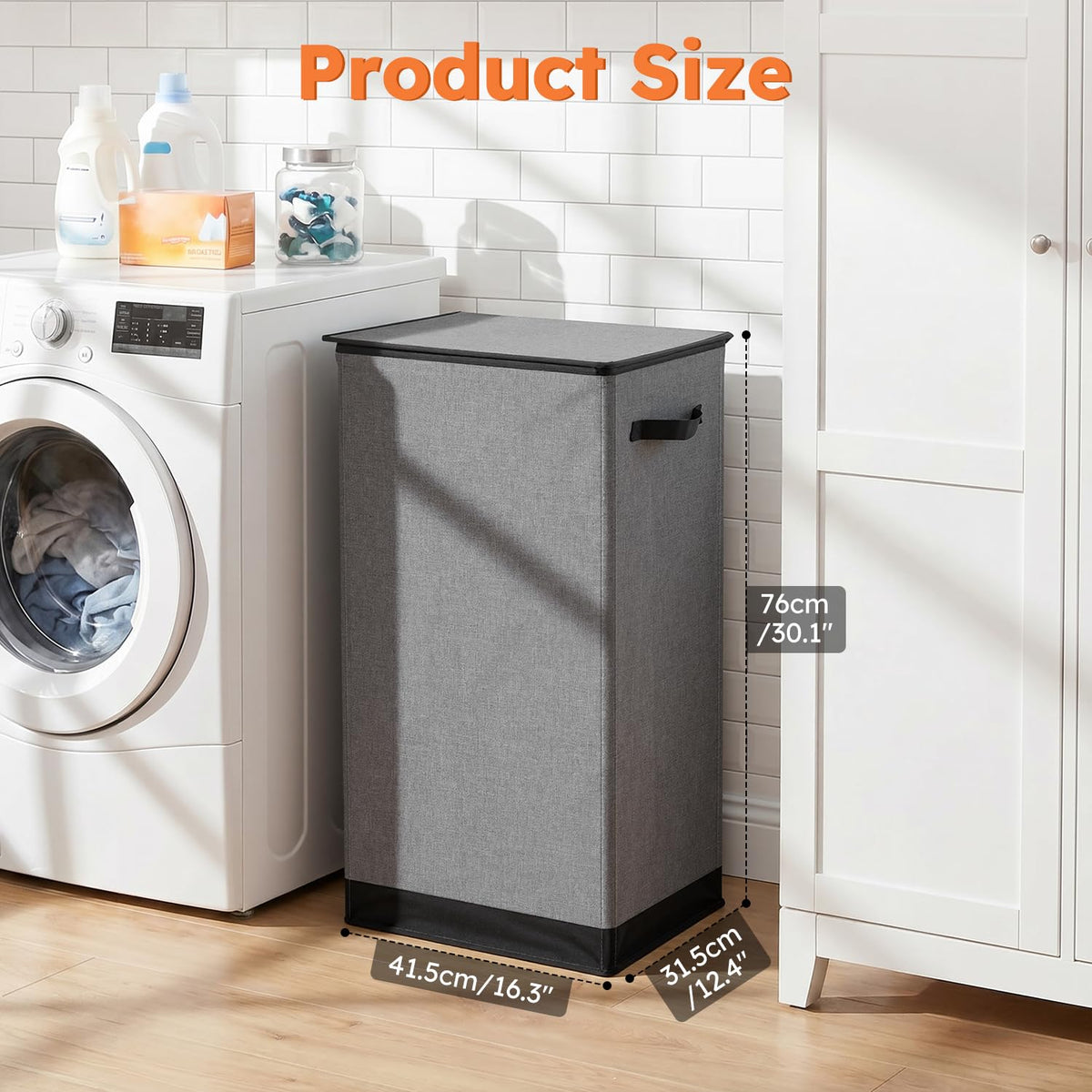 SOLEDI 100 L Laundry Basket with Lid, Grey