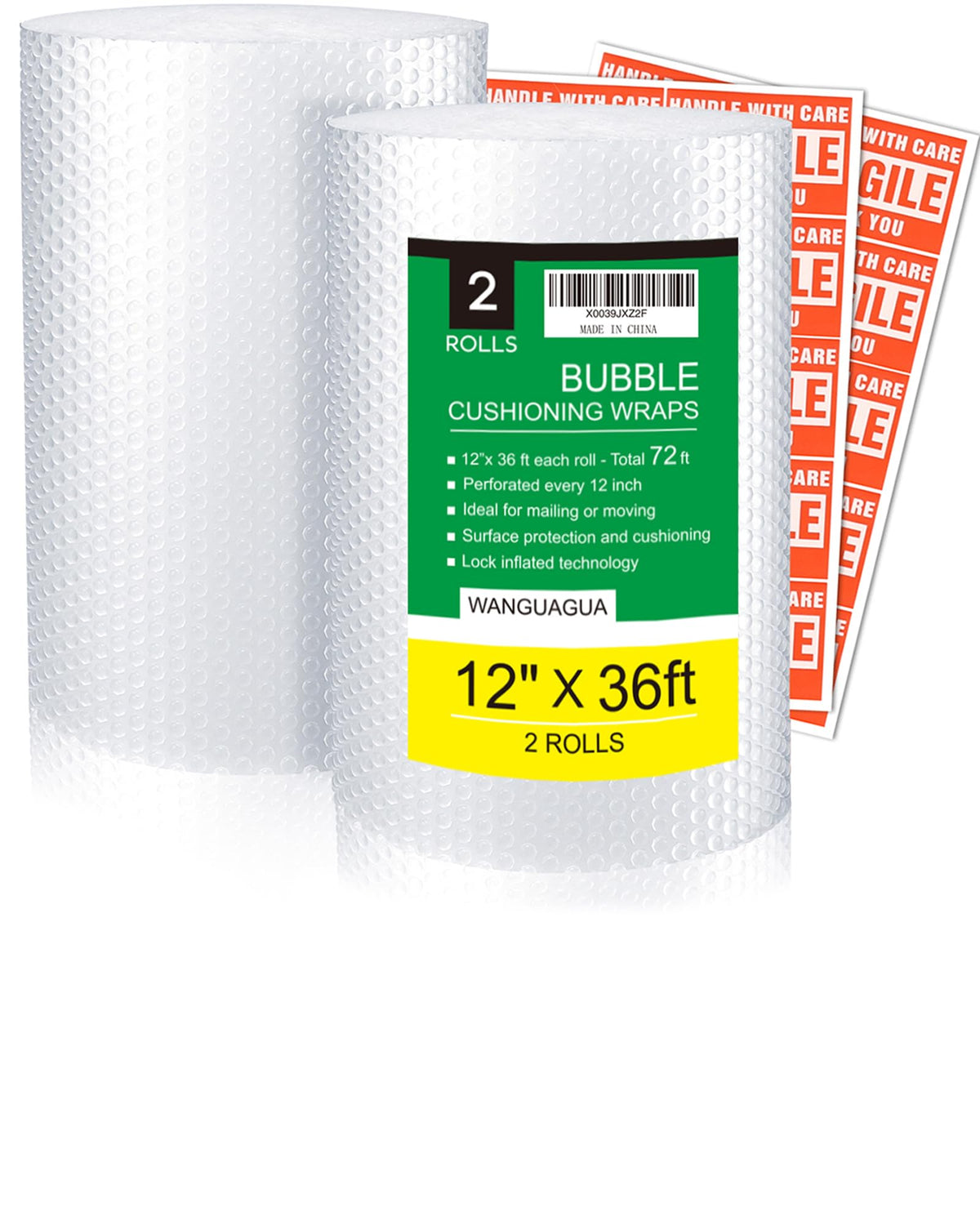 wanguagua Perforated Bubble Wrap, 12 in x 72 ft, 2 Rolls