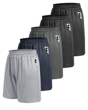 BOOJO Men's Quick-Dry Athletic Shorts with Pockets, 5-Pack
