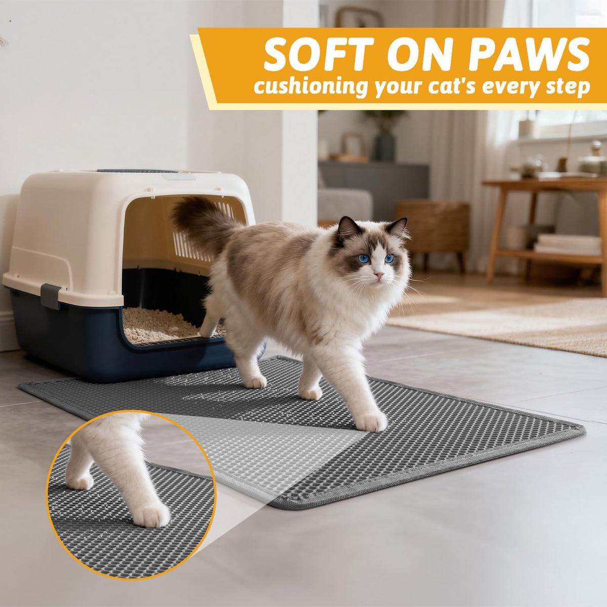 Pieviev Honeycomb Double Layer Cat Litter Mat, 76 x 61 cm, Grey