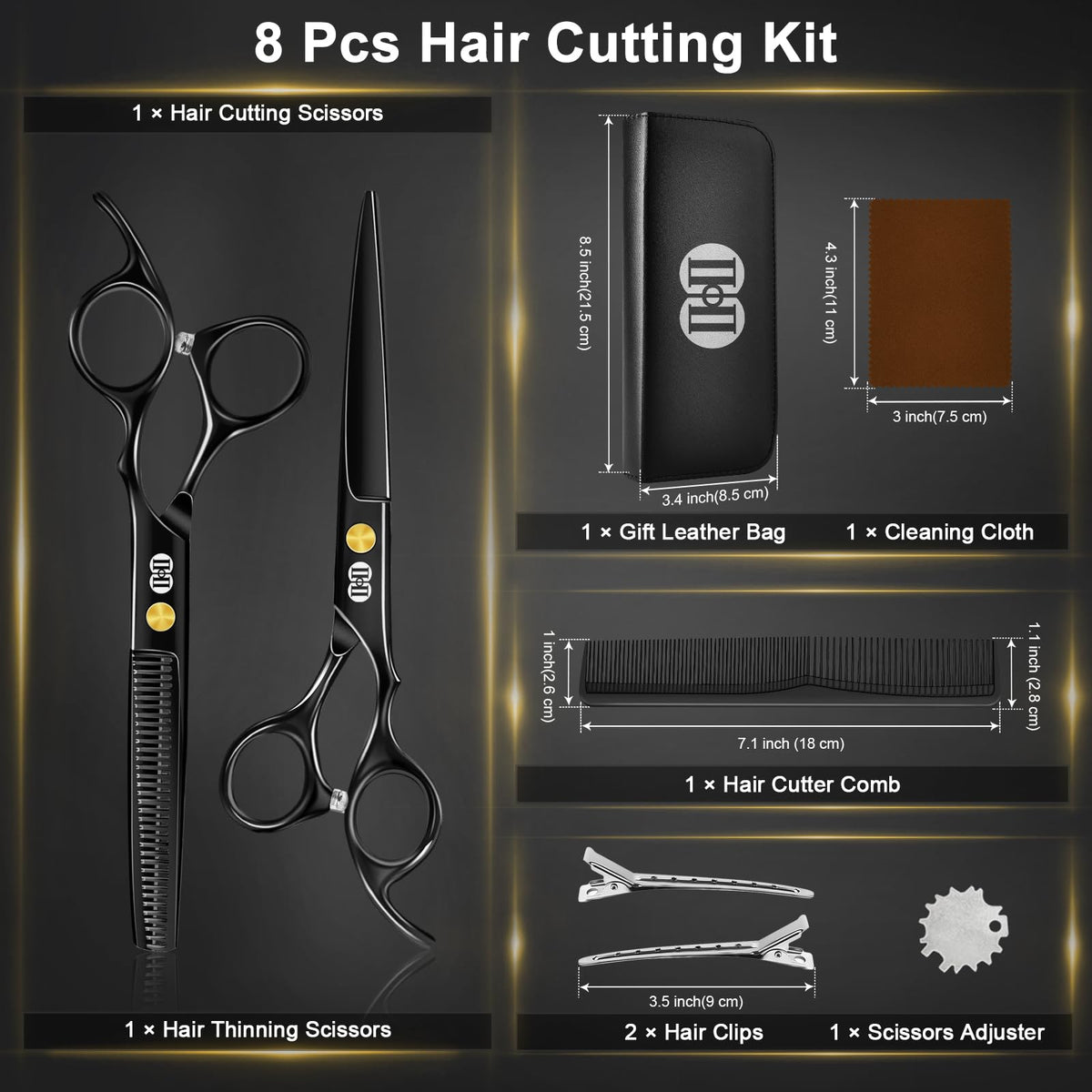 CIICII Professional Hair Cutting Scissors Kit, 6.7 Inch, Black
