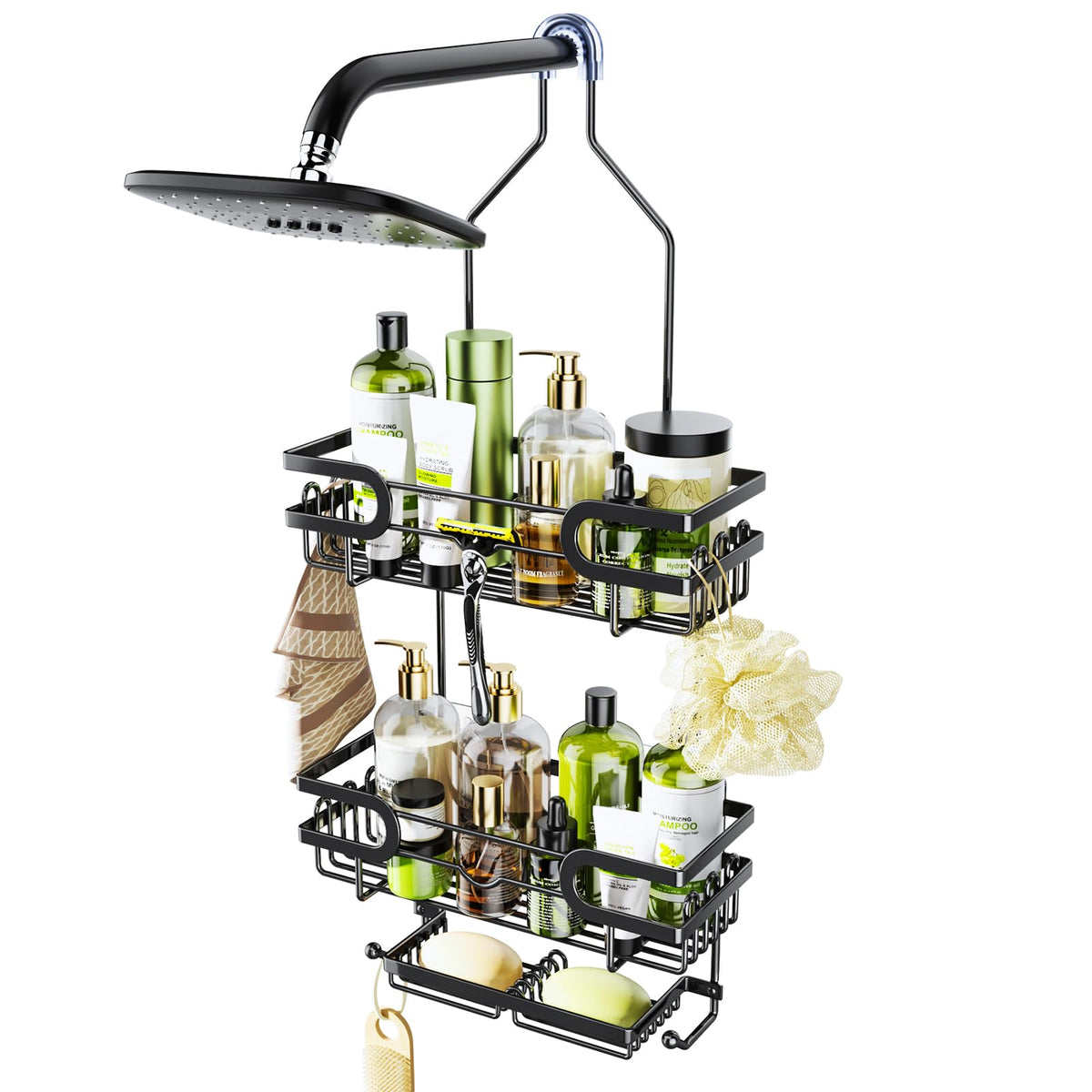 HapiRm 3-Tier Hanging Shower Caddy with 12 Hooks