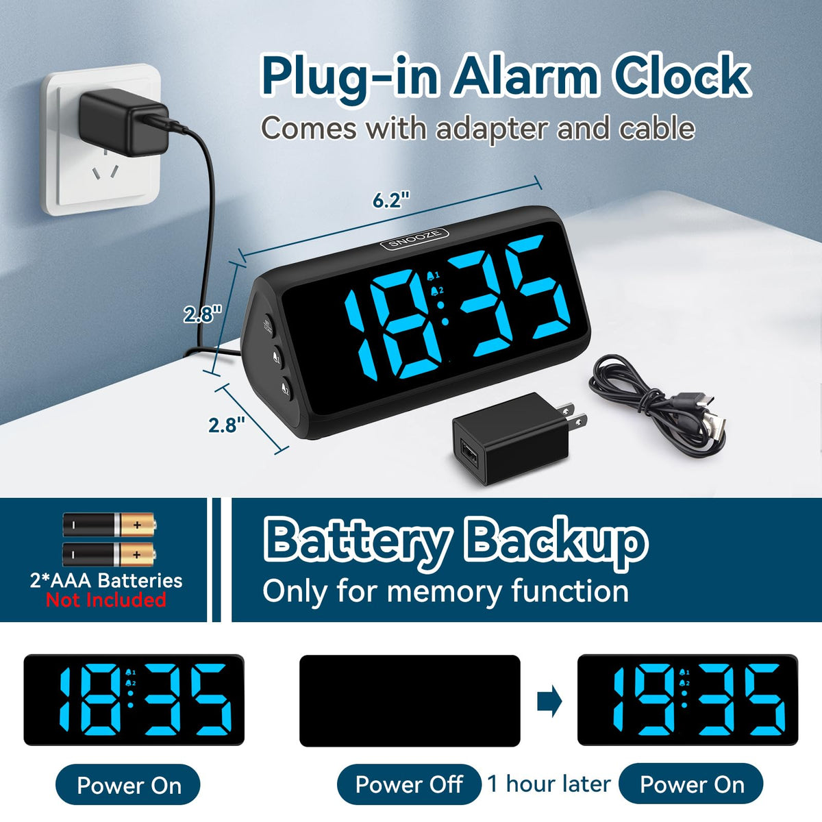 Netzu Loud Digital Alarm Clock with Dual Alarms