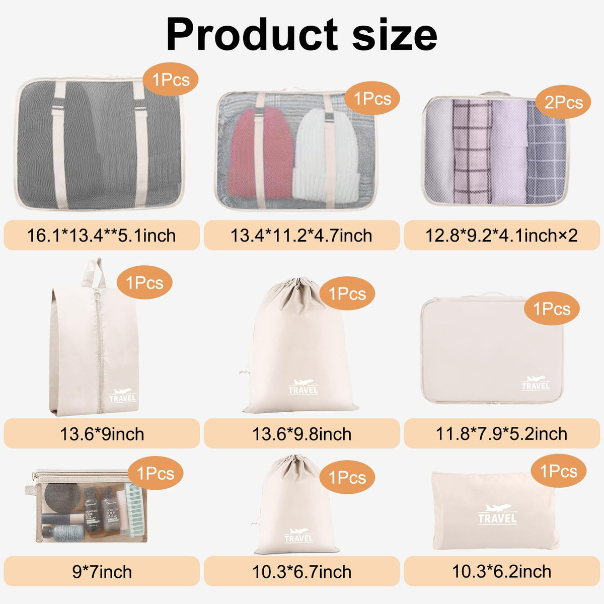 YEEYAA 10-Piece Packing Cubes Set, Beige