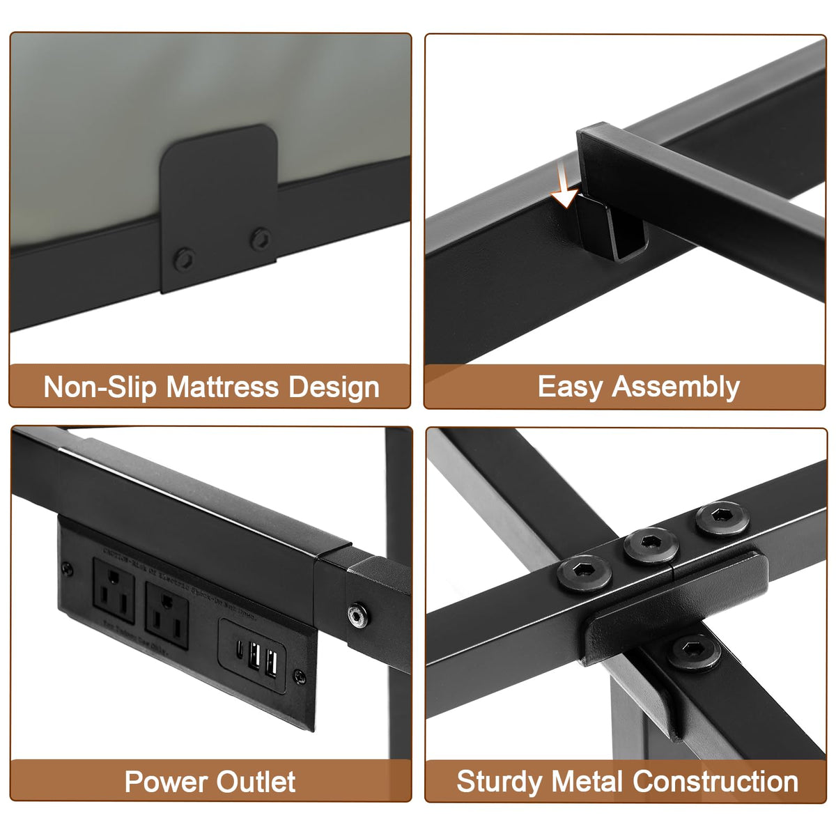 Loakekel Queen Bed Frame with USB Charging and LED Lights, HBF150BK