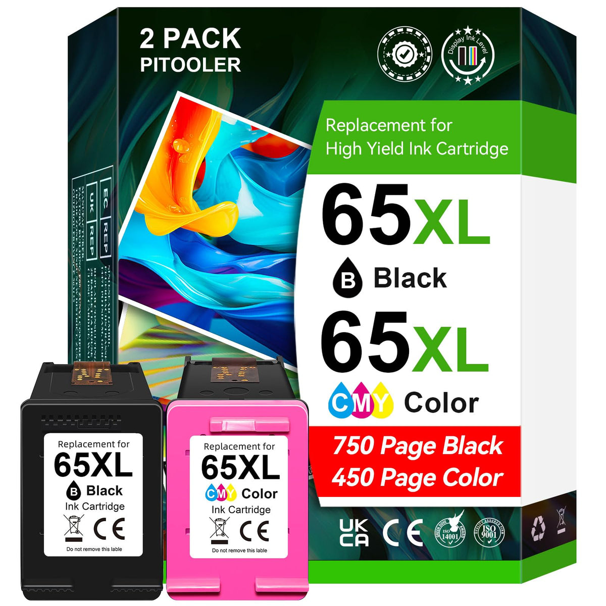 High Yield 65XL Ink Cartridges for HP 65, Black & Colour