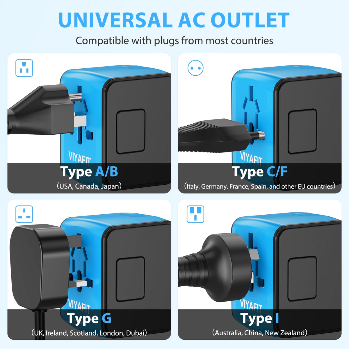 International Travel Power Adapter, Blue